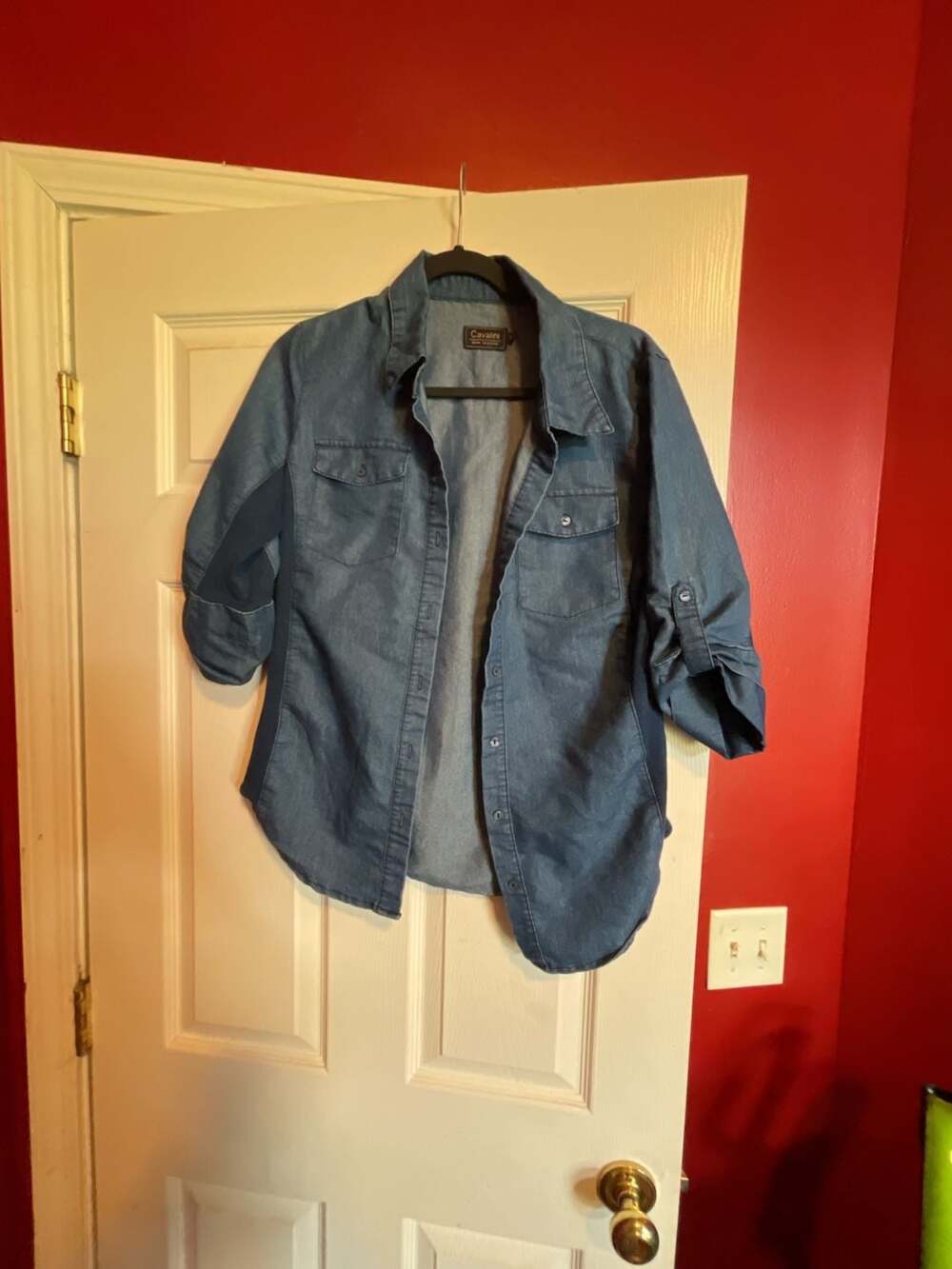 Cavalini Denim Button Down Shirt with Roll Tab Sleeves